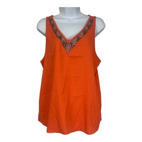 American Eagle Outfitters Orange Sleeveless Tank Top Beaded V-Neck Detail Small - Picture 1 of 6